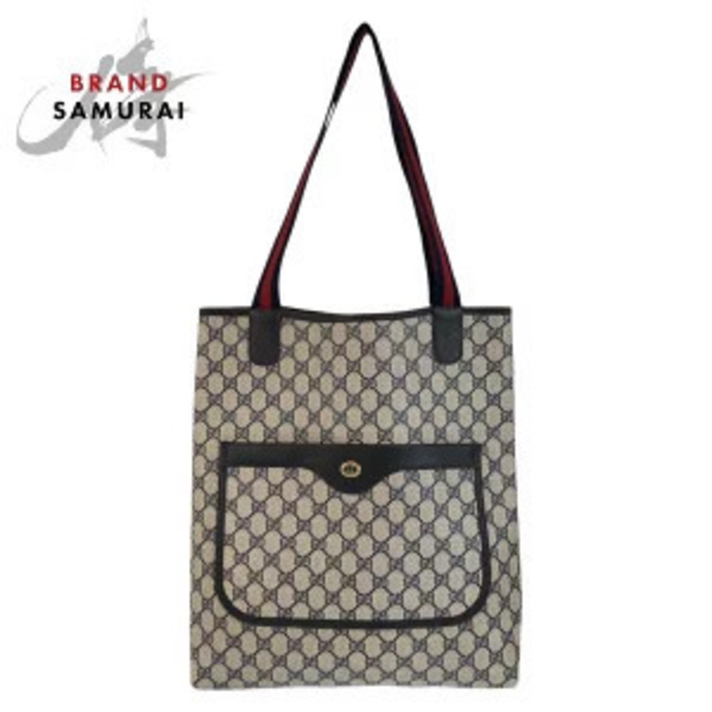 Gucci Sherry Tote Bag Shoulder Gray Navy Blue GG Supreme Canvas